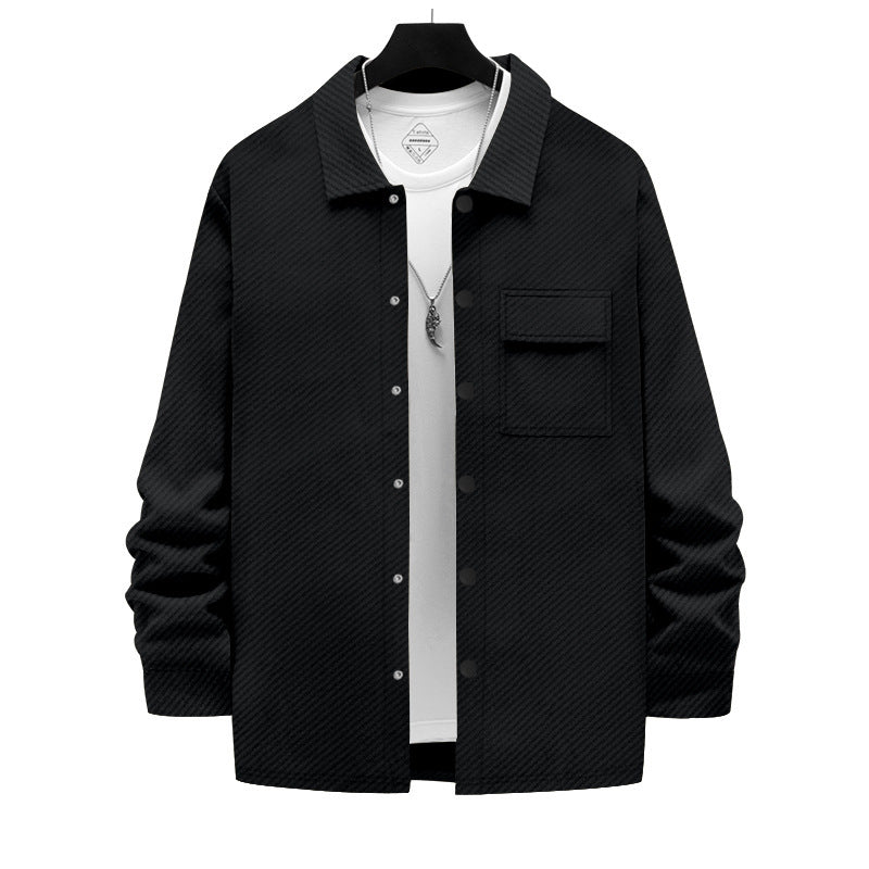 Herren nan strukturierte Overshirt-Jacke mit Kentkragen Druckknopfleiste und aufgesetzter Brusttasche Drune