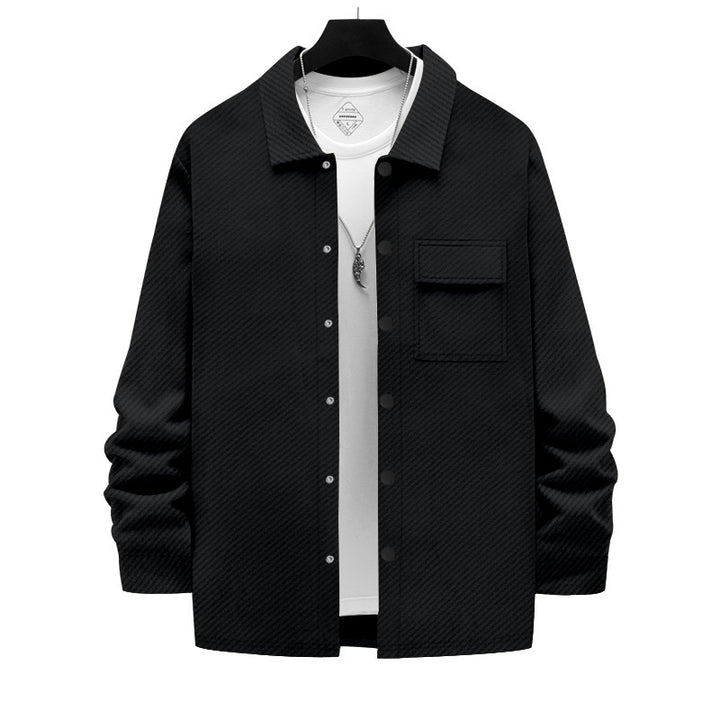 Herren nan strukturierte Overshirt-Jacke mit Kentkragen Druckknopfleiste und aufgesetzter Brusttasche Drune