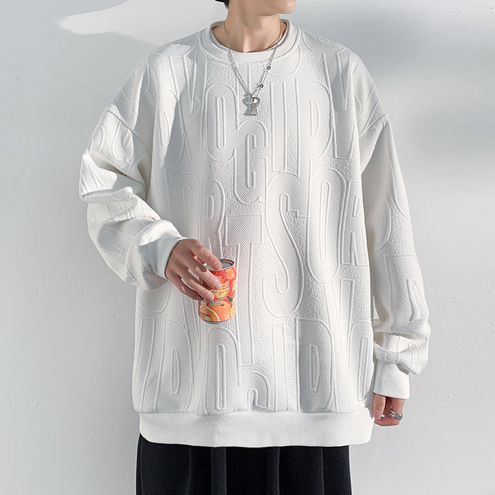Herren Oversized Strukturiertes Strick-Sweatshirt mit geprägtem Ton-in-Ton-Lettering Drune