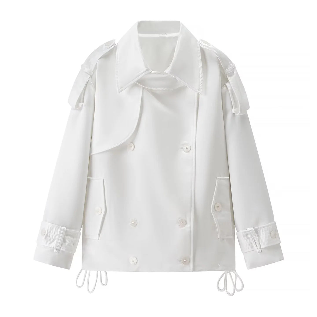 Damen nan kurzer doppelreihiger Trenchcoat mit Schulterklappen, variabler Saumzug und verstellbaren Manschetten Drune