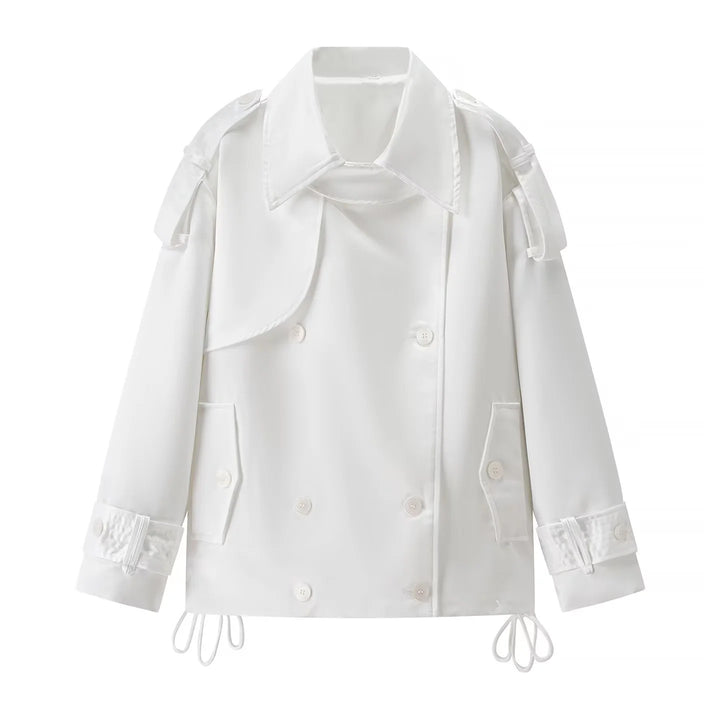 Damen nan kurzer doppelreihiger Trenchcoat mit Schulterklappen, variabler Saumzug und verstellbaren Manschetten Drune