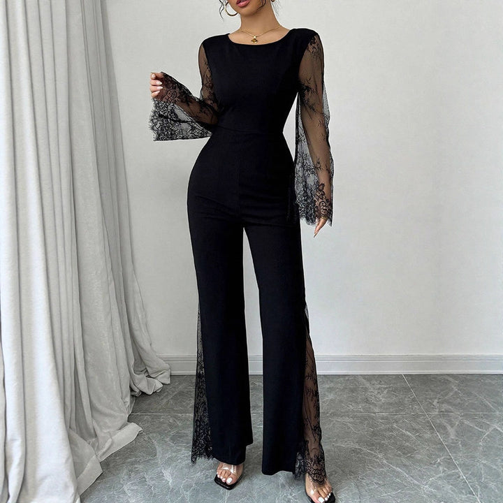 Damen Eleganter Jumpsuit mit schimmernder Spitze und weitem Bein Drune