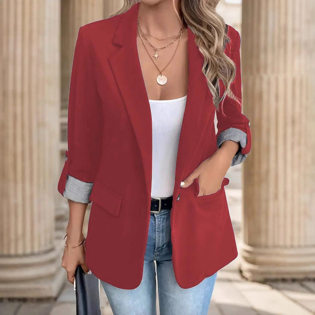 Damen Blazer mit 3/4-Ärmeln, Kentkragen und aufgesetzten Pattentaschen Drune