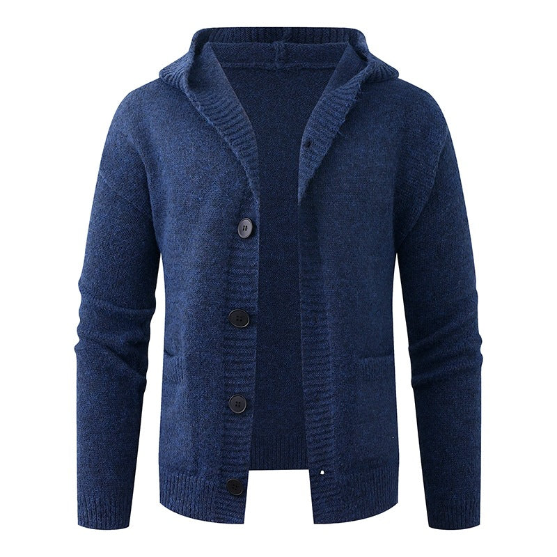 Herren Kapuzen-Strickcardigan aus Thermo-Feinstrick mit durchgehender Knopfleiste und Eingrifftaschen Drune