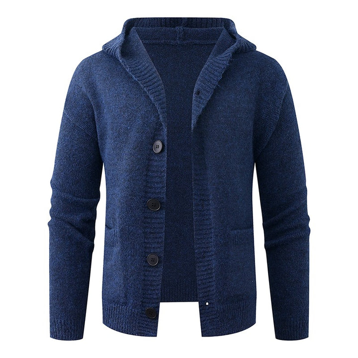 Herren Kapuzen-Strickcardigan aus Thermo-Feinstrick mit durchgehender Knopfleiste und Eingrifftaschen Drune