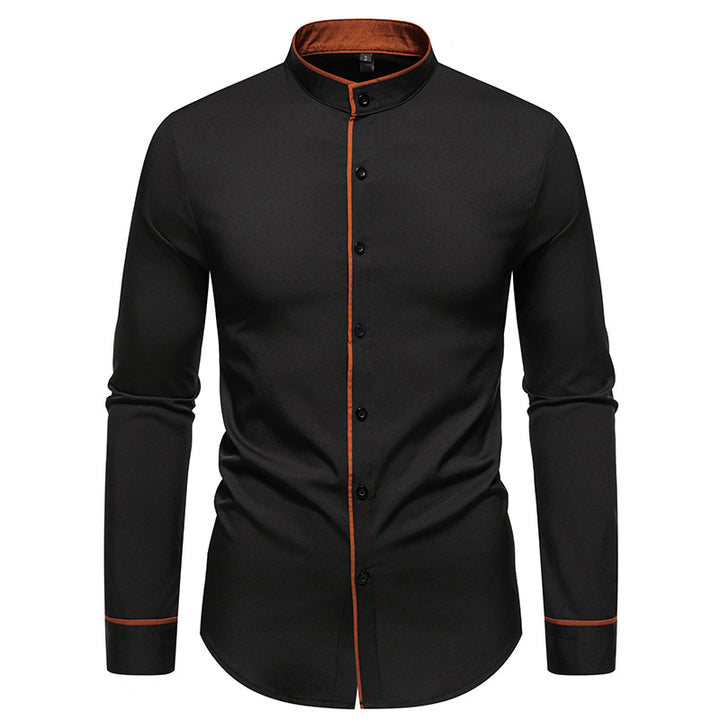 Herren Langarmhemd mit modernem Stehkragen und gesticktem Detail Drune