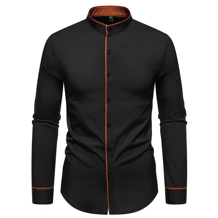 Herren Langarmhemd mit modernem Stehkragen und gesticktem Detail Drune