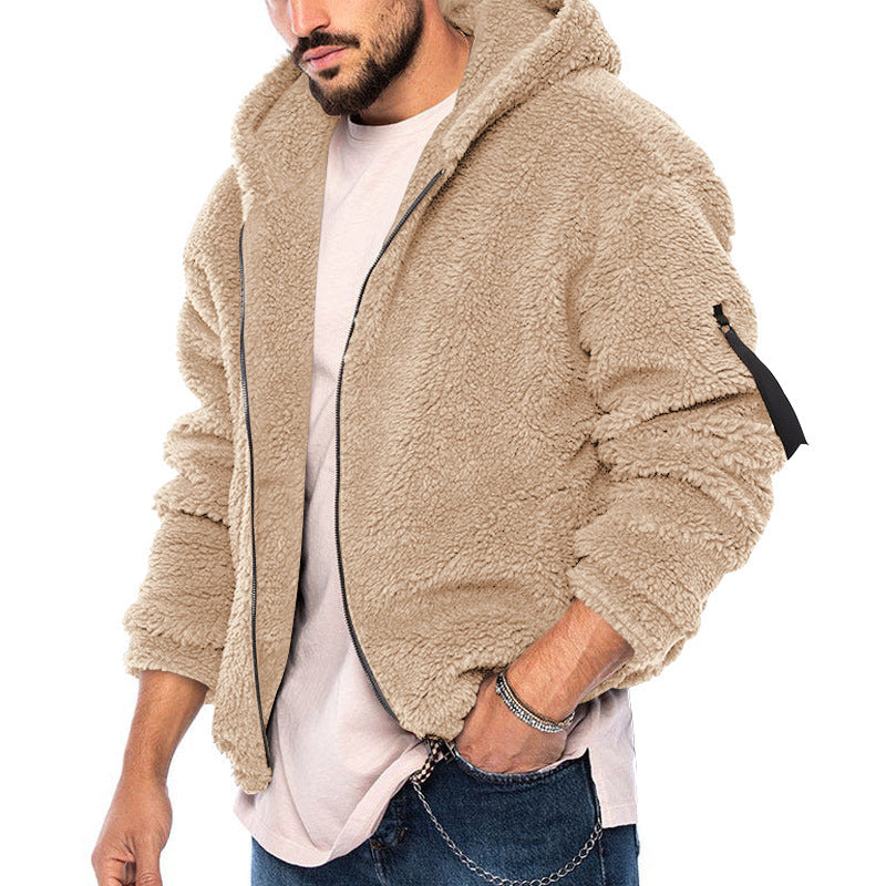 Herren Gemütliche Fleece-Jacke mit Kapuze und Reißverschluss Drune