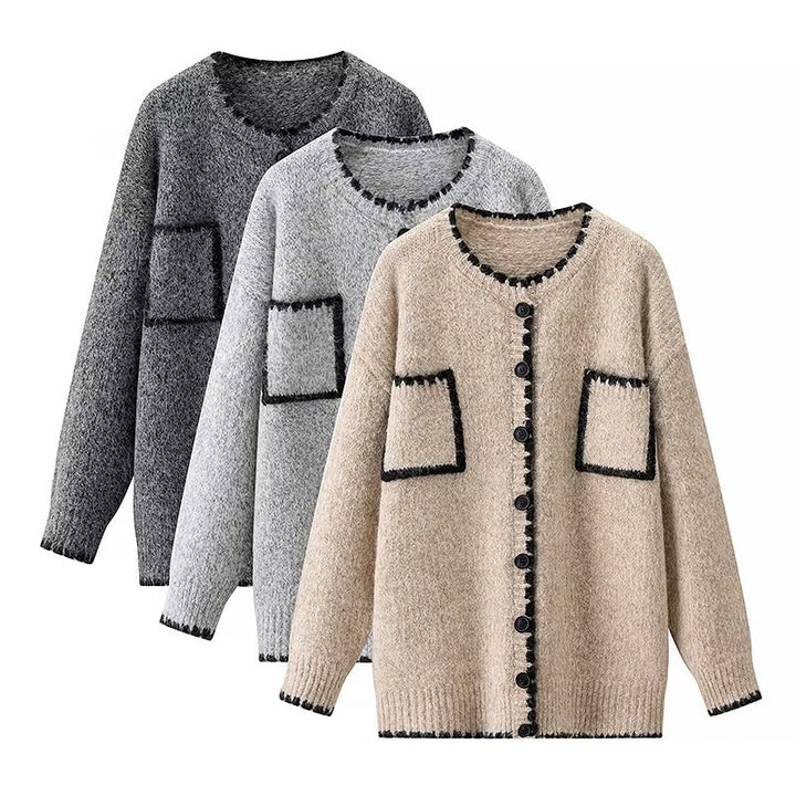 Damen Strickjacke mit aufgesetzten Taschen und kontrastierenden Details Drune