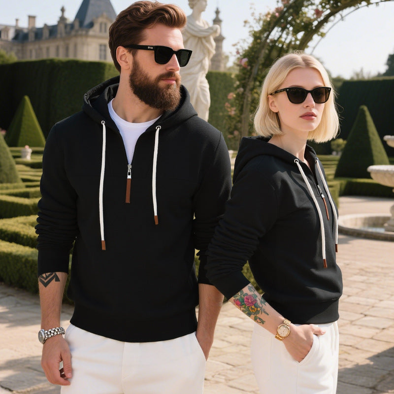 Herren nan weicher Fleece-Hoodie mit halbhohem Reißverschluss und verstellbarer Kapuze Drune