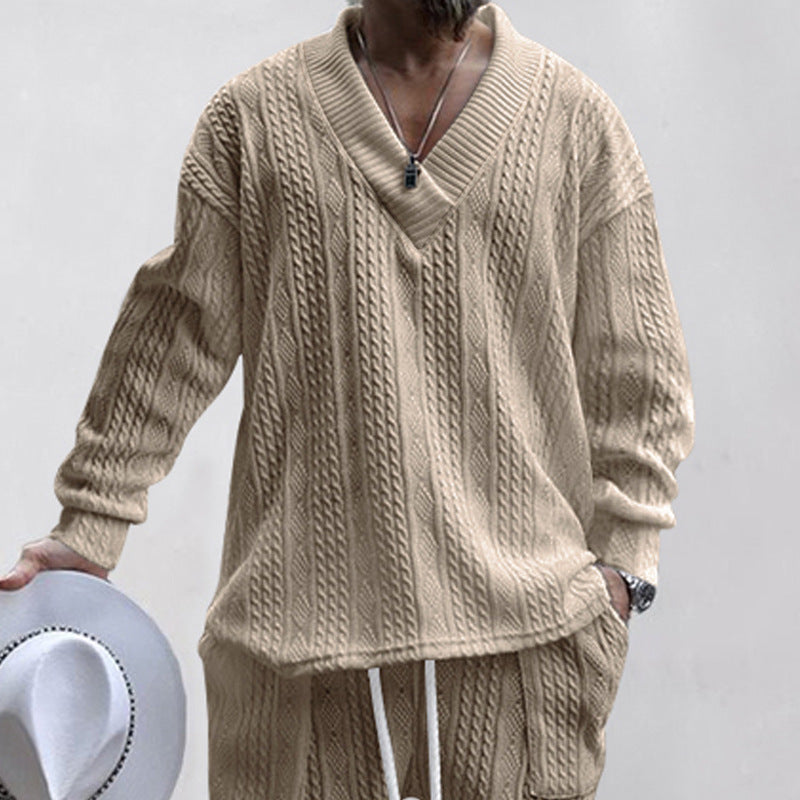 Herren lässiger Strickpullover mit V-Ausschnitt und Kabelmuster Drune