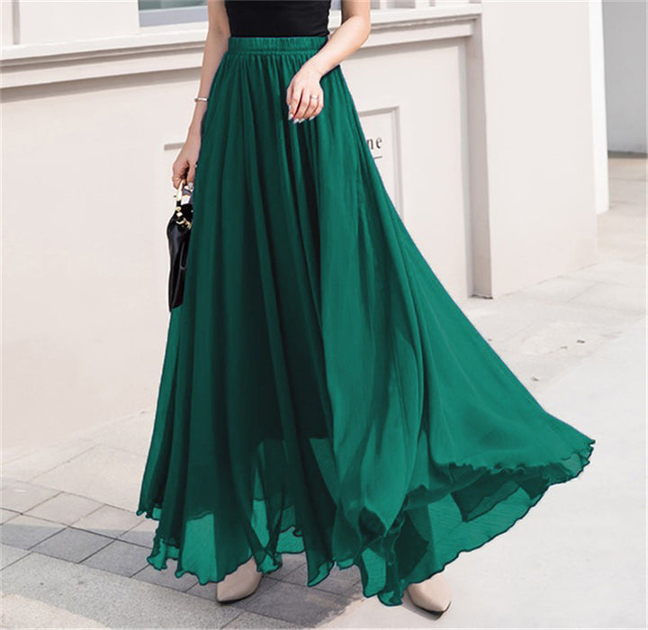 Damen nan Maxi-Chiffonrock mit elastischem Bund und fließender A-Linie Drune