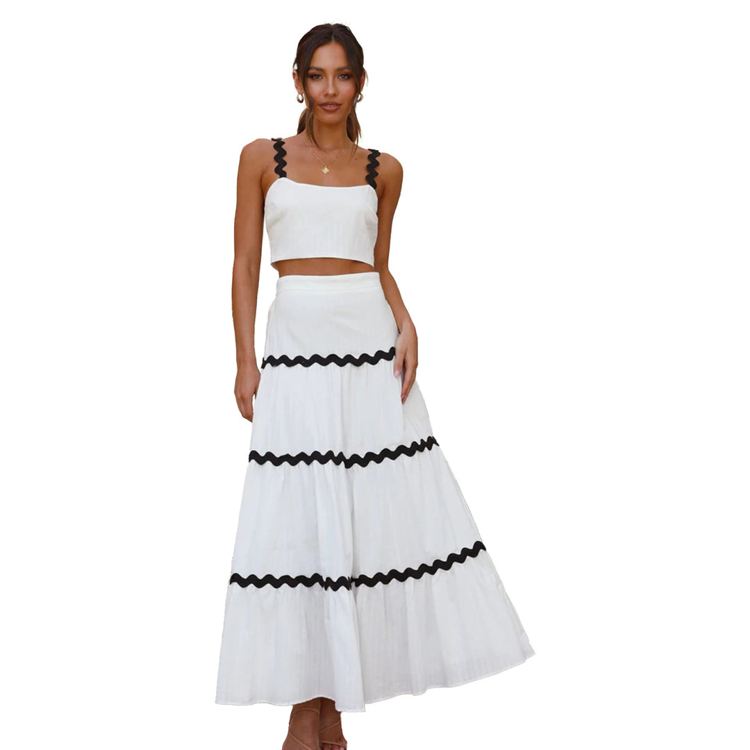 Damen Zwei-Teiliges Set aus gerafftem Crop-Top und voluminösem Maxirock Drune