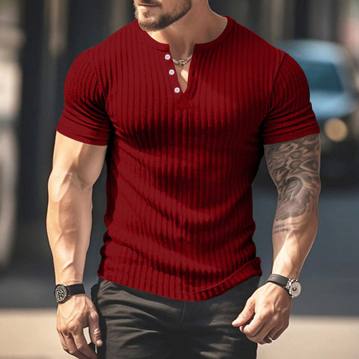 Herren kurzärmeliges Henley-T-Shirt mit strukturiertem Rippdesign und praktischem Knopfverschluss Drune