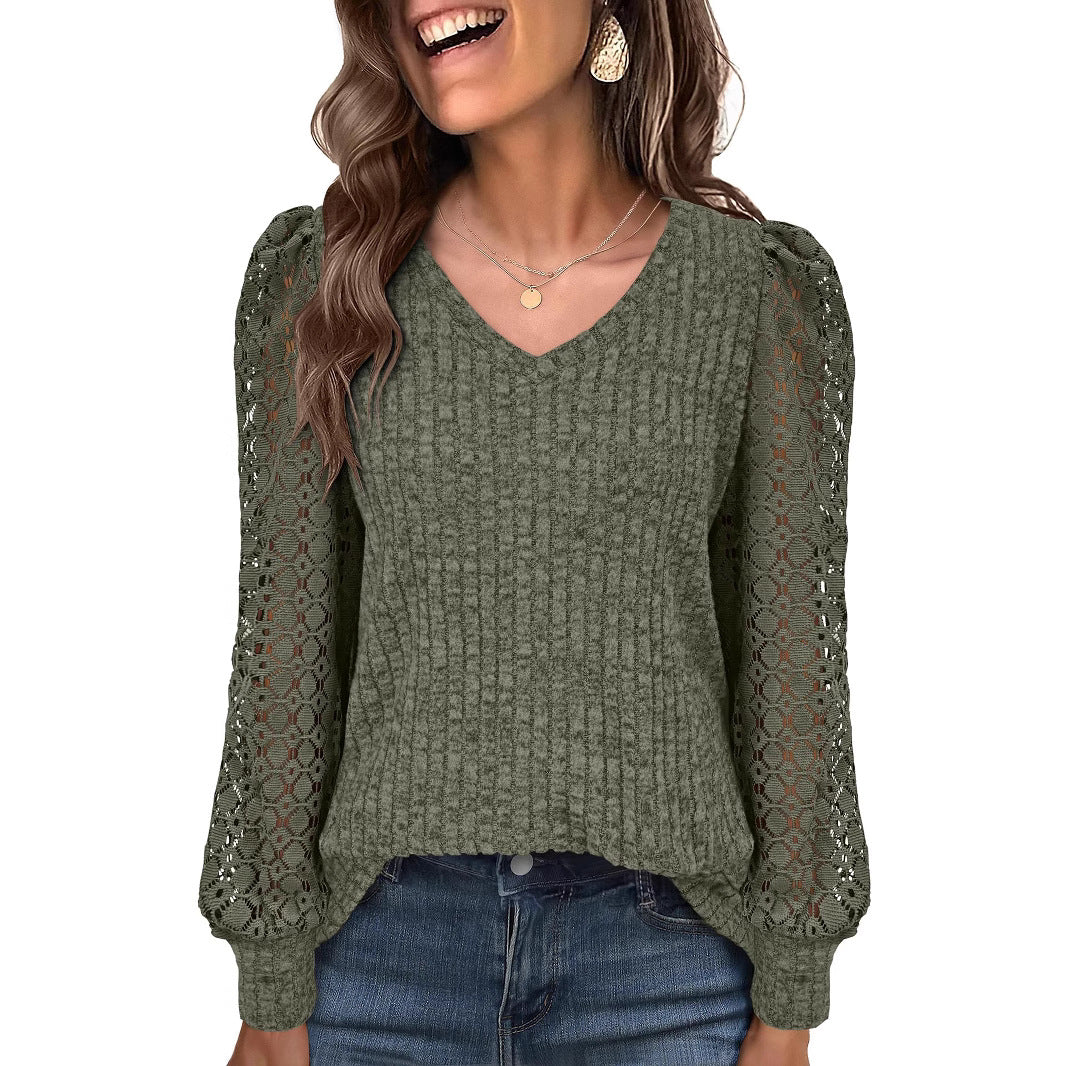 Damen Strickpullover mit Spitzeneinsätzen Drune