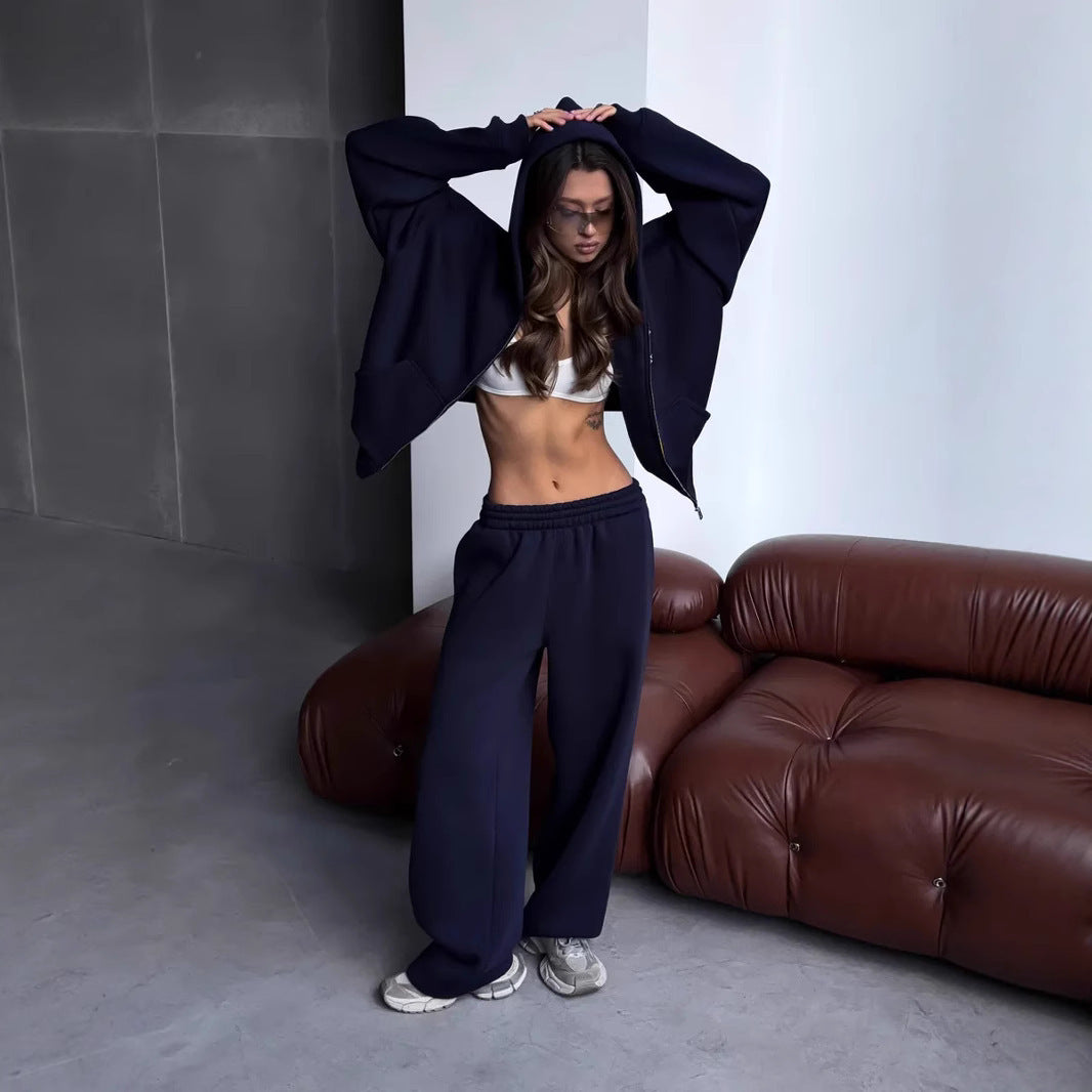 Damen Oversized Kapuzenjacke und Sweathose Set Drune