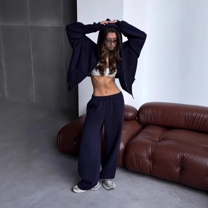Damen Oversized Kapuzenjacke und Sweathose Set Drune