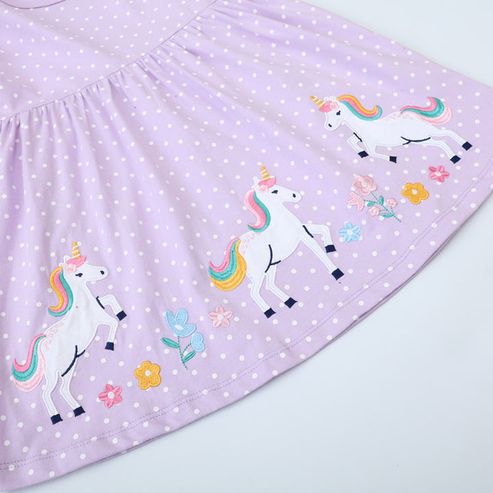 Mädchen Baumwollkleid mit bezaubernden Einhorn-Applikationen Drune