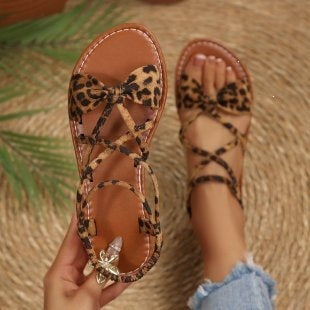 Damen Zarte Römersandalen mit Schleifen-Detail und verstellbaren Schnürriemen Drune