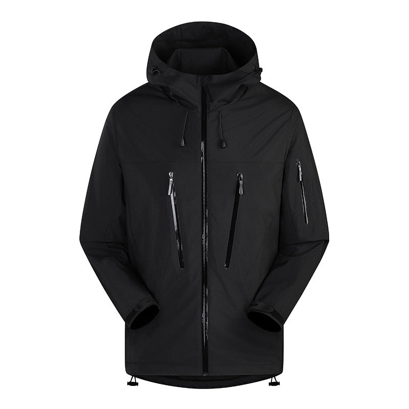 Herren Dreilagige atmungsaktive Hardshell-Outdoorjacke mit Kapuze und verschweißten Nähten Drune