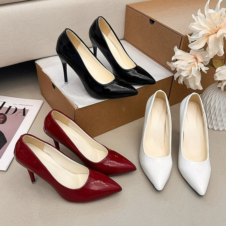 Damen Elegante Lackpumps mit spitz zulaufender Zehenpartie, gepolsterter Komfortsohle und schlankem Stiletto Drune