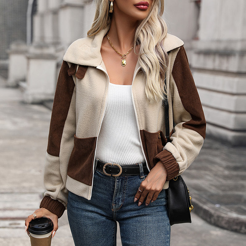Damen Fleecejacke mit abnehmbaren Kapuze und eleganten Kontrastdetails Drune