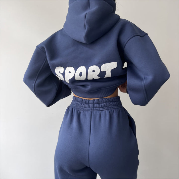 Damen lässiges Sport-Hoodie- und Jogginghosen-Set mit hoher Taillierung und weichem Material Drune