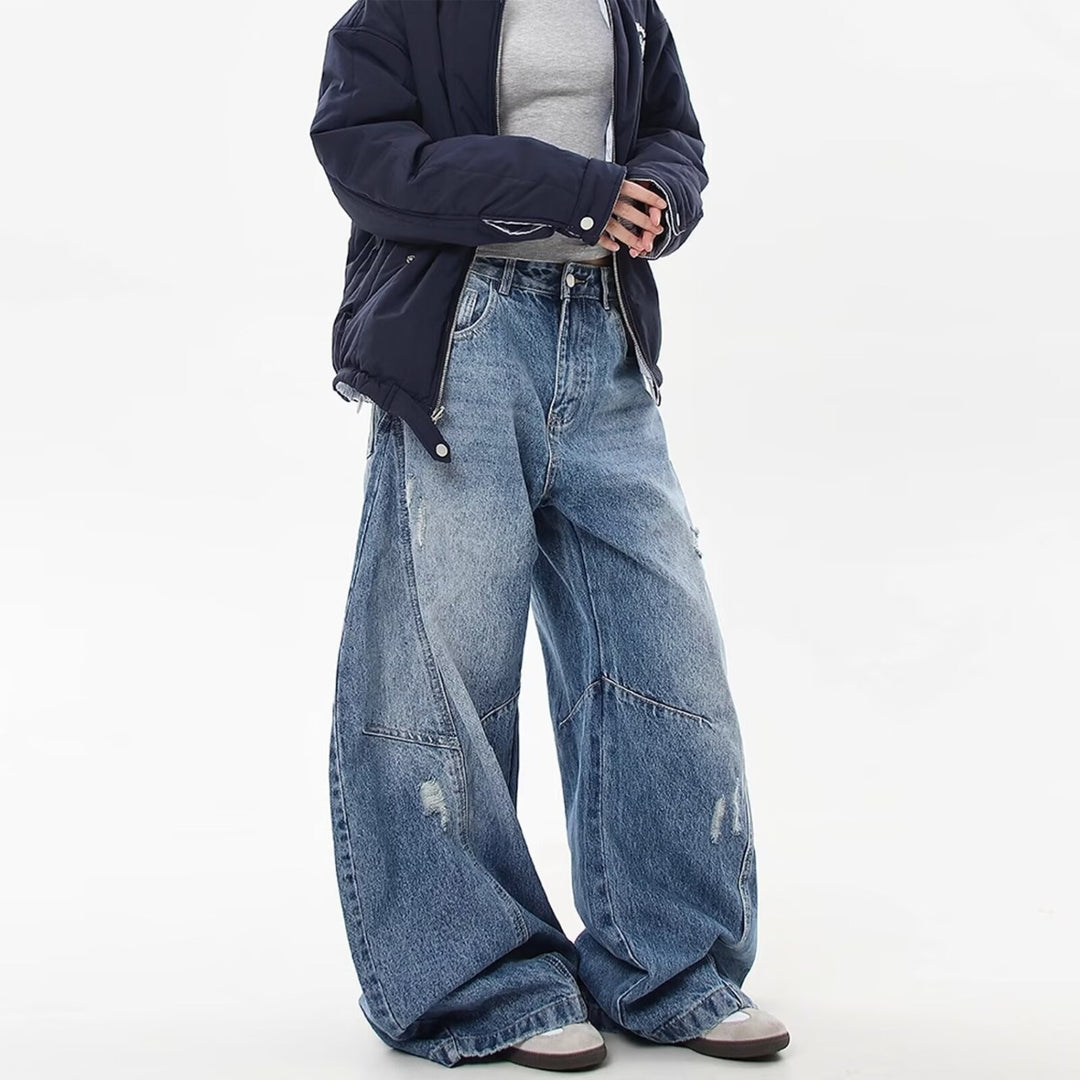 Damen Weitgeschnittene Denim-Hose mit Rissen Drune