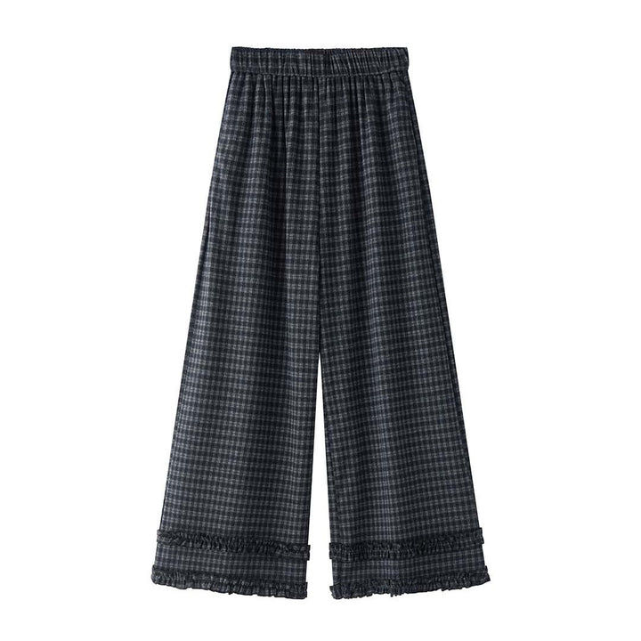Damen Weite High‑Waist Culotte‑Hose im Karomuster mit elastischem Bund und Volantsaum Drune