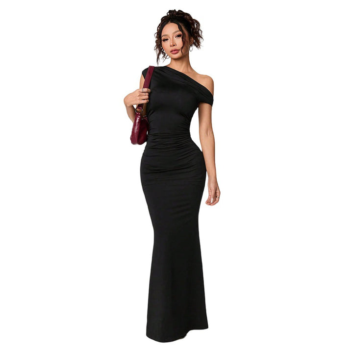 Damen Körperbetontes Wickelkleid mit schulterfreiem Design und eleganten Rüschendetails Drune