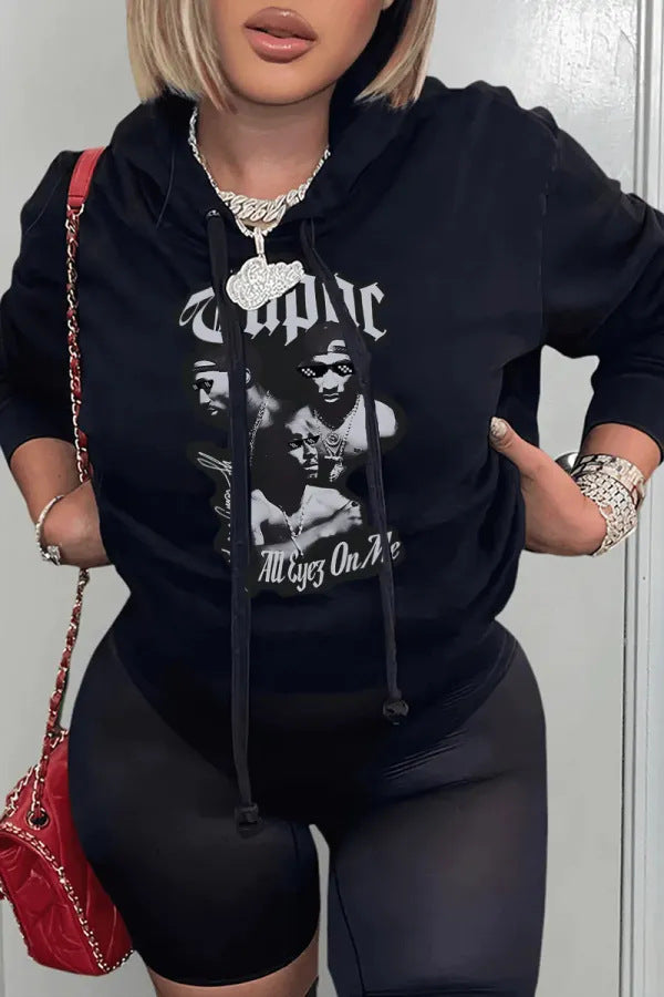 Damen Urbaner Kapuzenpullover mit kreativem Grafikdruck und bequemen Seitentaschen Drune