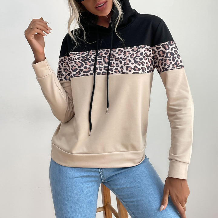 Damen Kapuzensweatshirt mit Leoprint-Besatz und Kängurutasche Drune