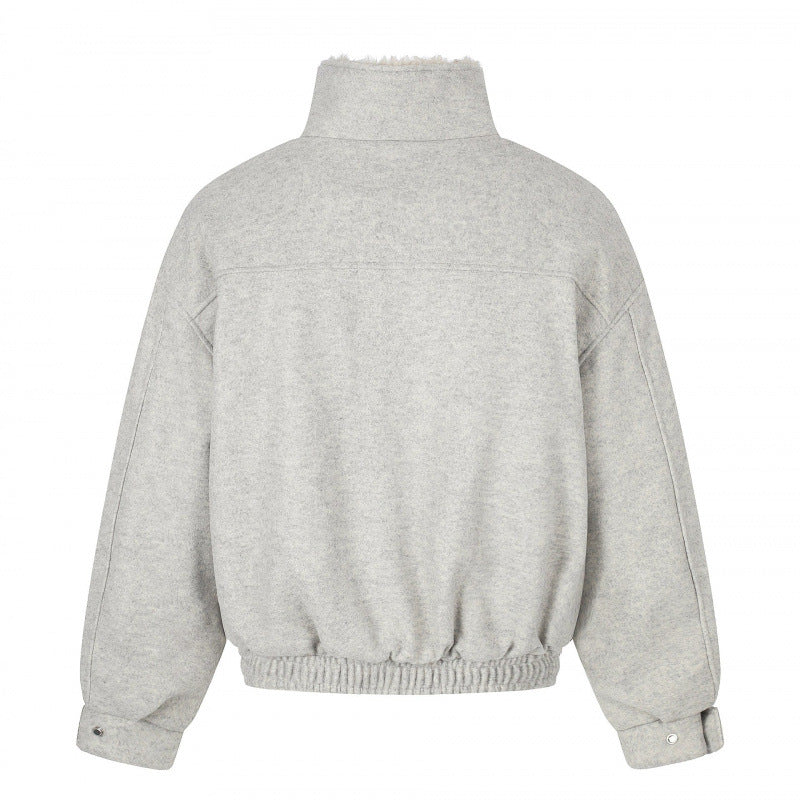 Damen Kurzer Wollmix‑Blouson im Flight‑Style mit Teddyfutter und aufgesetzten Pattentaschen Drune