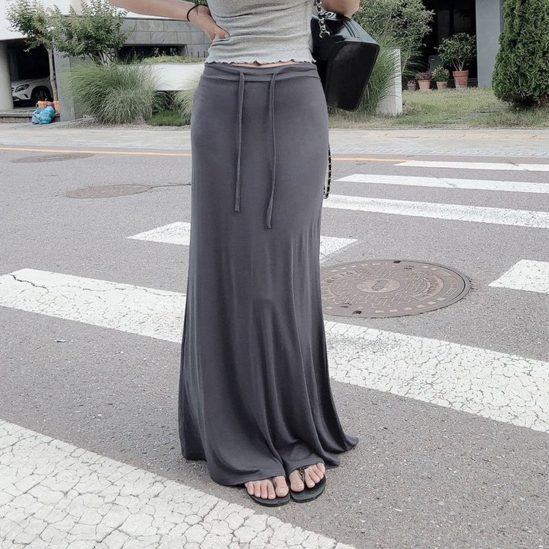Damen eleganter Maxi-Rock mit verstellbarem Taillenband Drune