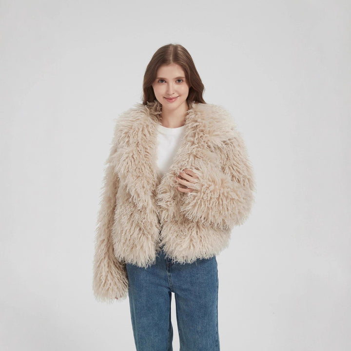 Damen Kurzboxiger Kunstpelz‑Bolero mit langflorigem Hochflor und voluminösem Schalkragen Drune