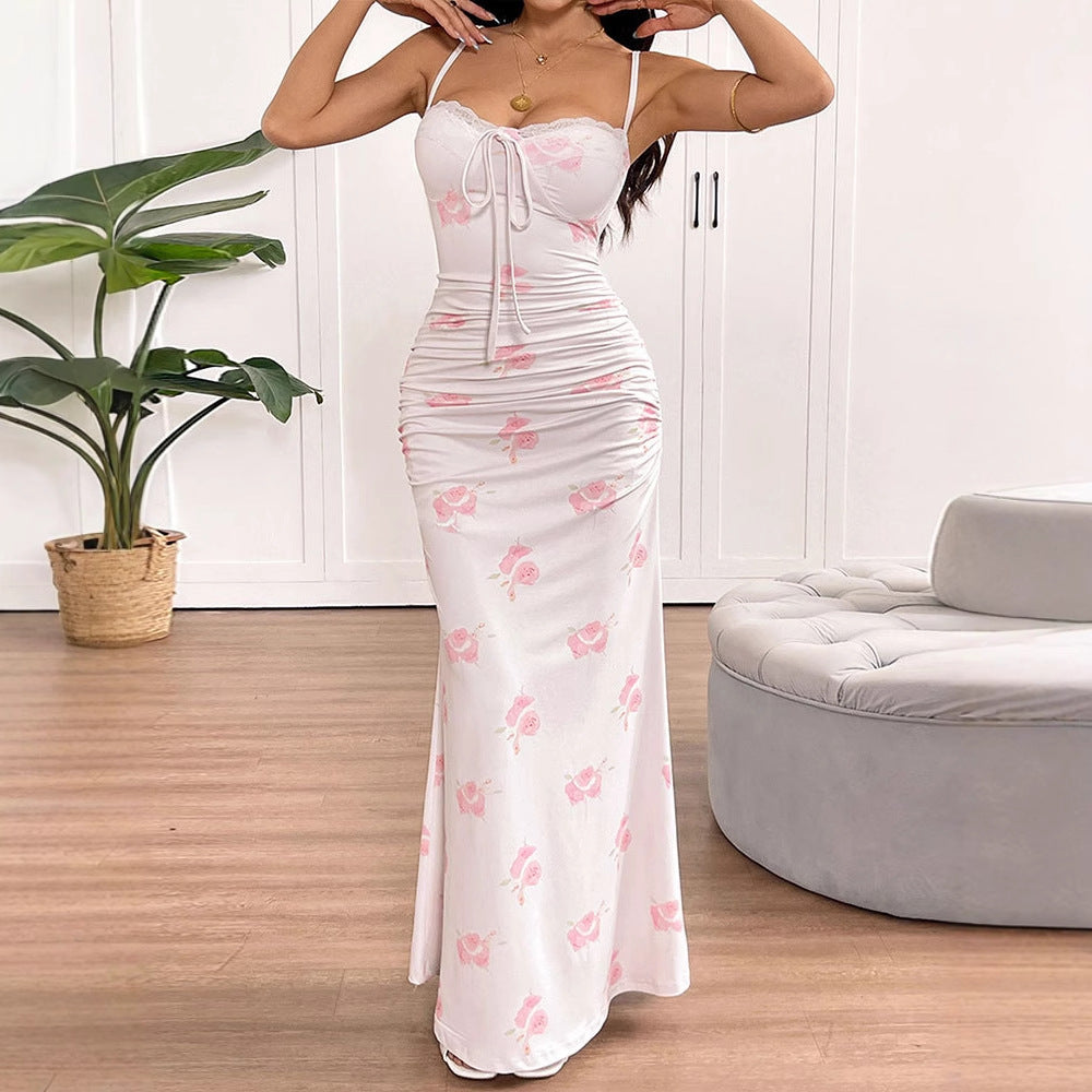 Damen Maxikleid mit zarten Rüschendetails und floralem Mustermix Drune