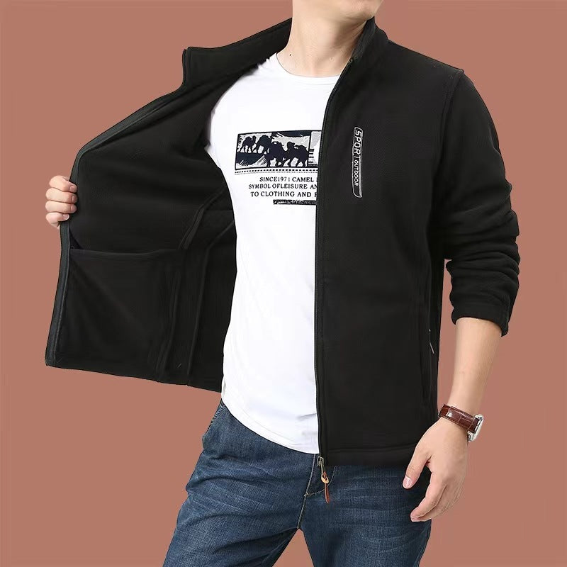 Herren Fleecejacke mit durchgehendem Reißverschluss, Stehkragen und Eingrifftaschen Drune