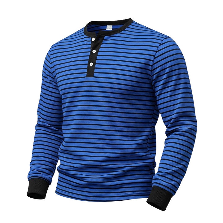 Herren Gestreiftes Langarm-Henleyshirt aus Baumwolljersey mit Knopfleiste Drune