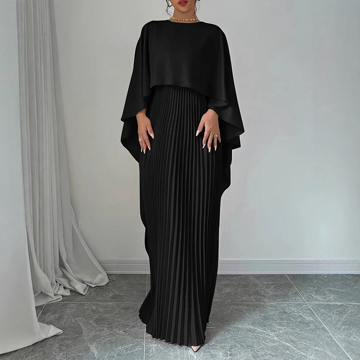 Drune | Elegantes Langes Kleid Batwing Ärmel Faltendes Asymmetrisches Design Fließende Passform