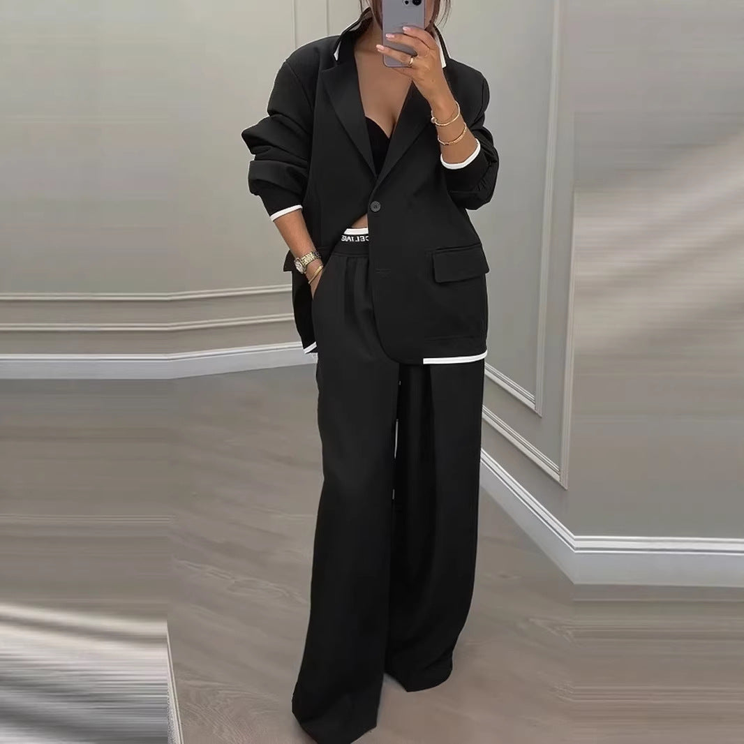Damen modisches oversized Blazer-Set mit eleganten Anzughose Drune