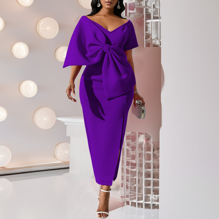 Damen figurbetontes Kleid mit voluminösem Schleifen-Detail und modernem Schlitz Drune
