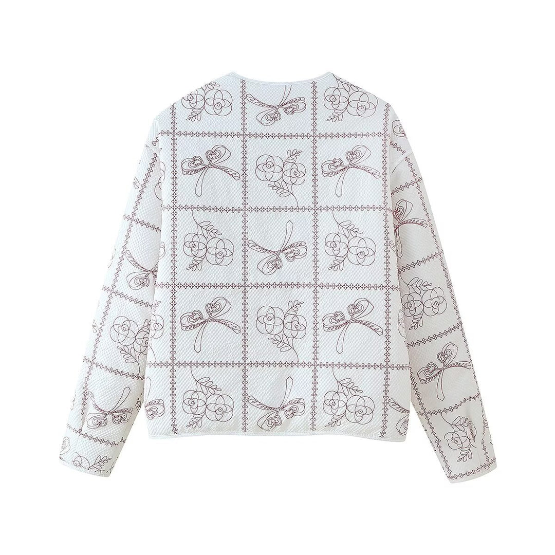 Damen gestepptes Blazer-Oberteil mit floralen Mustern Drune