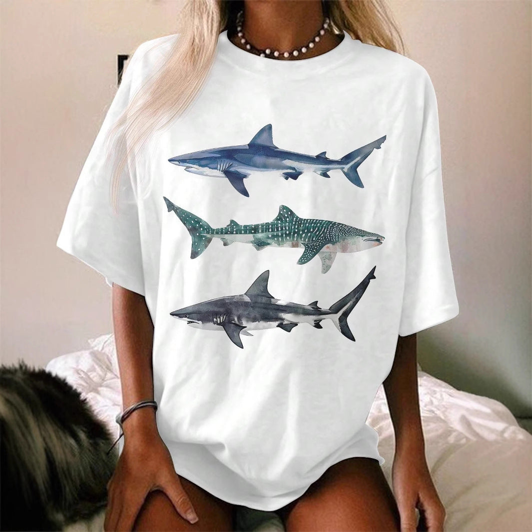Damen T-Shirt mit kreativem Hai-Motiv und lässigem Schnitt Drune