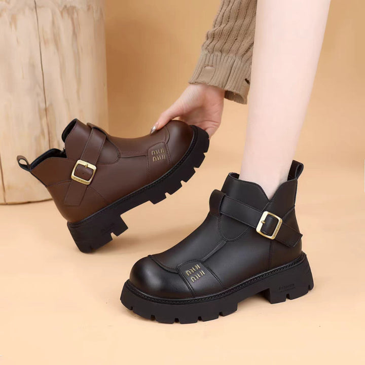 Damen Modische Chelsea-Stiefeletten mit Schnalle Drune