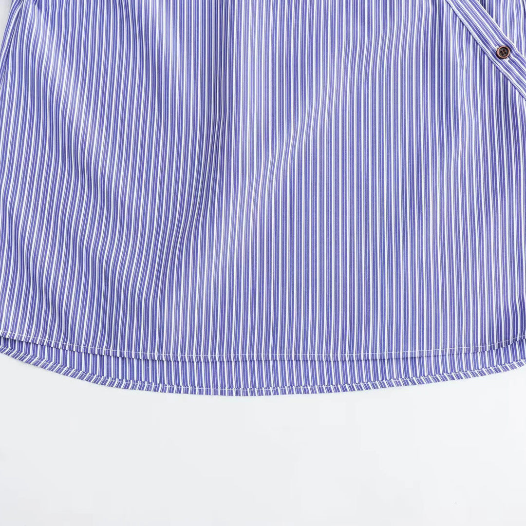 Damen Oversize Streifenbluse mit diagonaler Knopfleiste und Kentkragen Drune