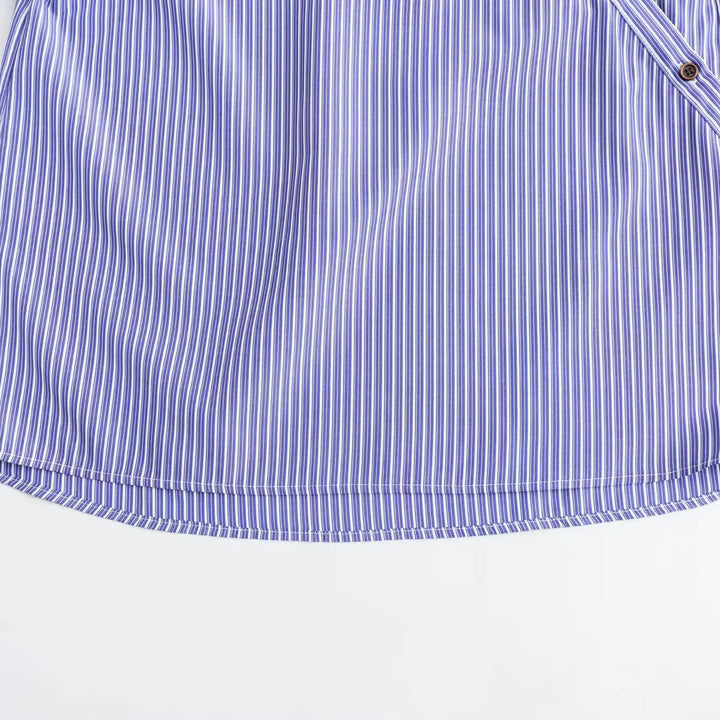 Damen Oversize Streifenbluse mit diagonaler Knopfleiste und Kentkragen Drune