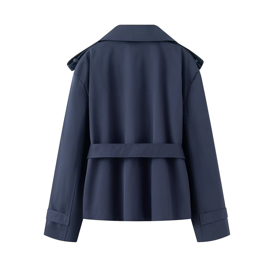 Damen Cropped-Trenchjacke mit weitem Schalkragen und Taillenbindegürtel Drune