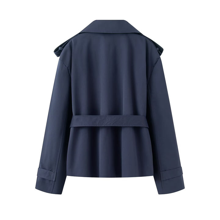 Damen Cropped-Trenchjacke mit weitem Schalkragen und Taillenbindegürtel Drune