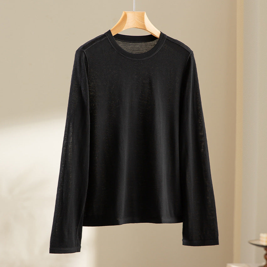 Damen Feines Langarm-Feinstrickshirt mit Rundhalsausschnitt und gerader Silhouette Drune