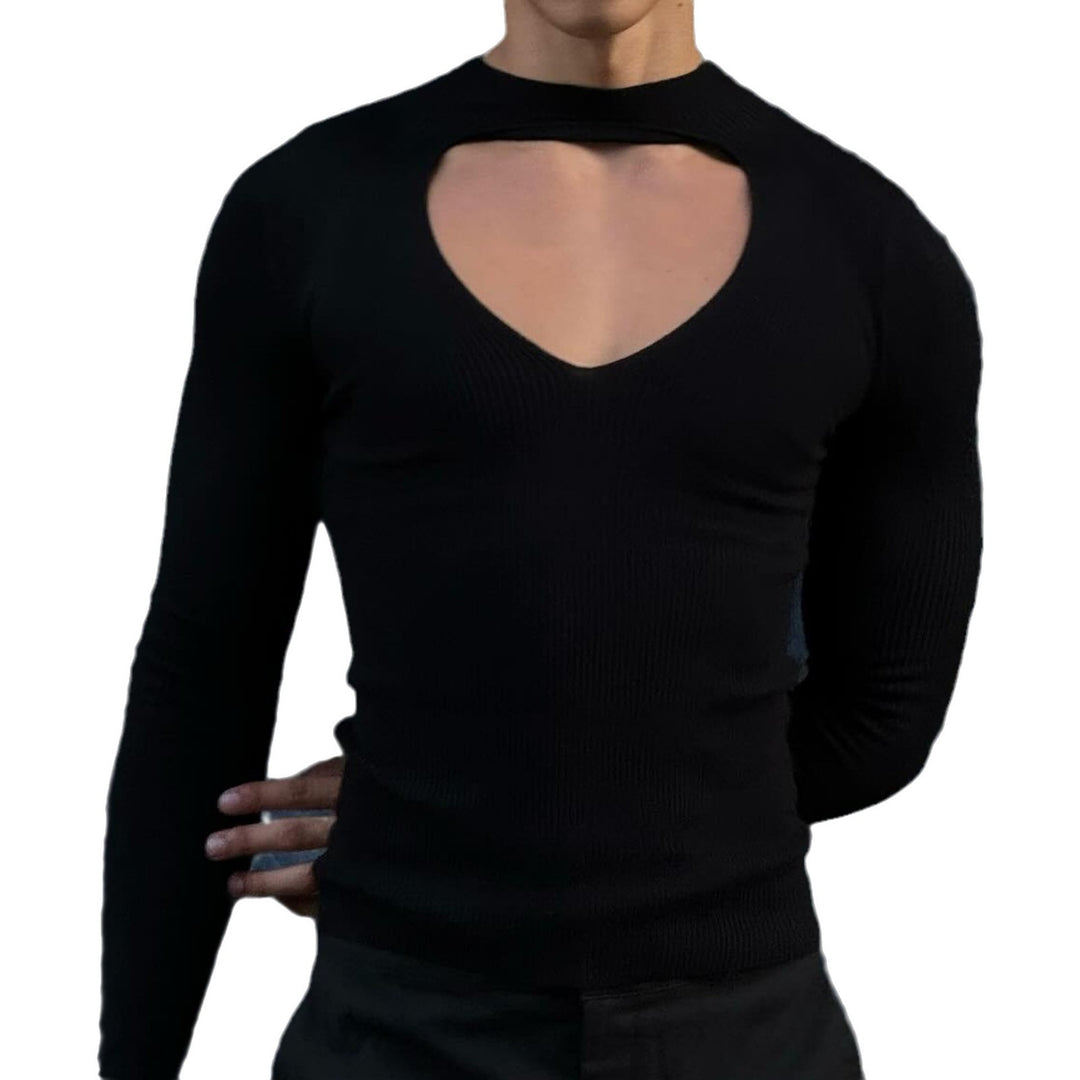 Damen nan figurbetontes Langarm-Top mit Cut-Out und Stehkragen Drune